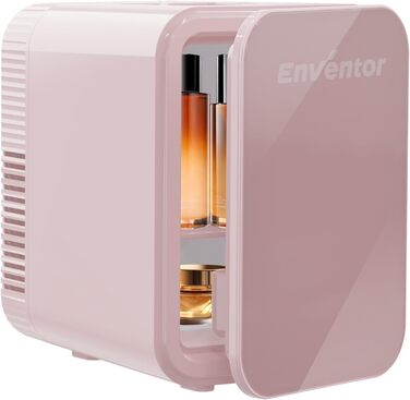 Mini холодильник Enventor 10L: для кімнати, авто, офісу. Кулер/підігрів, 12V/220V, тихий, рожевий