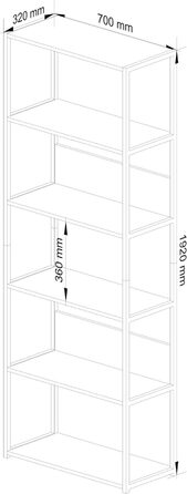 Стелаж AKORD з 6 полицями 50 см, індустріальний стиль, відкритий, з металевим каркасом, для кухні, спальні, офісу (чорний, дуб Artisan, 192 x 70 x 32 см)