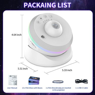 Проєктор зоряного неба VanSmaGo 8-го покоління Sternenhimmel Galaxy: Планетарій, нічник HD з обертанням 360° та таймером (білий)