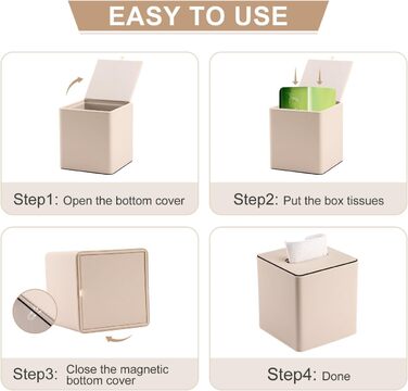 Скріпка для серветок з PU шкіри KingFOM, бежева, квадратна - для офісу, авто, дому