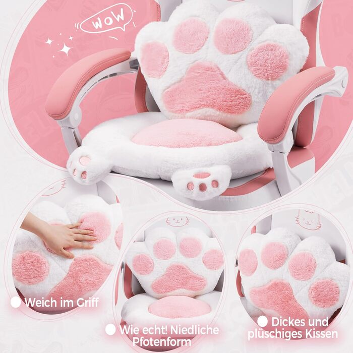 Ігровий крісло Dowinx з підніжкою, комфортний геймерський крісло для ПК, рожево-білий, для дорослих