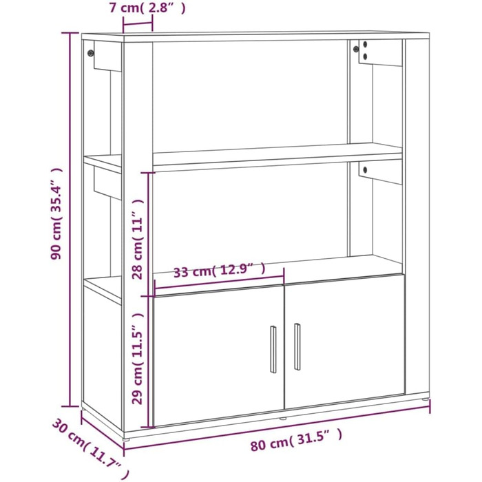 Сервант Шафа Credenza Бічна шафа Комод Багатофункціональна шафа Стояча шафа Книжкова шафа Стояча полиця 80x30x90 см інженерна деревина (коричневий)