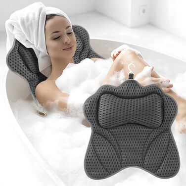 Подушка для ванни 4D сітка з присосками, підтримка шиї, плечей, голови та спини, сіра
