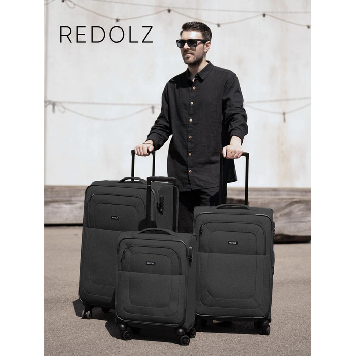 Візок REDOLZ Soft Shell 77 см, 4 колеса, TSA, розширюваний, чорний (Essentials 12)