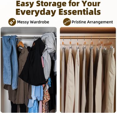 Дерев'яні вішалки для штанів та одягу HOUSE DAY з кліпсами, 25 шт. - білі, 35,5 см, поворотний гачок, економія місця