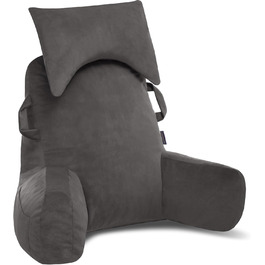 Підлогове крісло для читання з підголовником (світло-сірий, Oeko-Tex), м'яке спинне крісло з підлокітниками та кишенями для дорослих, зручне ліжко-крісло з Memory Foam для гуртожитку, світло-сірий, великий, преміум-якість