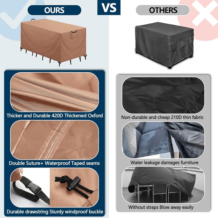Водонепроникний чохол для садово-патіо меблів 420D Oxford, захист від УФ-променів, 125x63x74 см