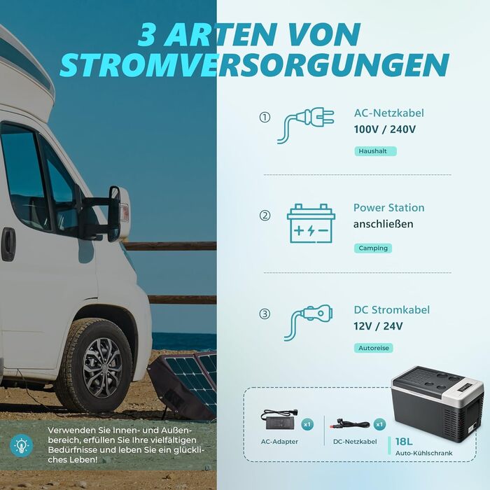 EUHOMY Компресорний холодильник -20℃~20℃, 12V/24V/220-240V, 18L, з APP-керуванням для кемпінгу, подорожей, авто та дому
