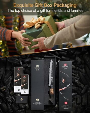 Ніж кухарський XINZUO Damaststahl серії Mo, 19.3 см - професійний, з лезом з дамаської сталі, кухонний ніж, мультифункціональний, з ергономічною ручкою з білого дуба