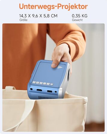 Mini Beamer Bluetooth WiFi: Портативний проєктор 1080P для телефону iPhone/Android, домашній/зовнішній, сумісний з USB/HDMI/Fire Stick/PS5