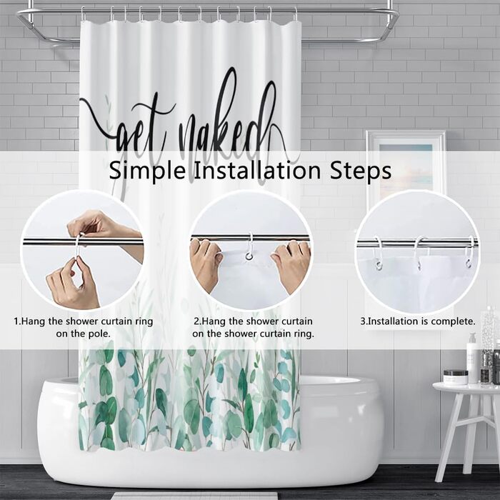 Шторка для душу 180x220 см, антигрибкова, з тропічним дизайном (зелені пальмові листя, евкаліпт, гриби), водонепроникна, з поліестеру, придатна для прання, для ванної кімнати, з 12 гачками