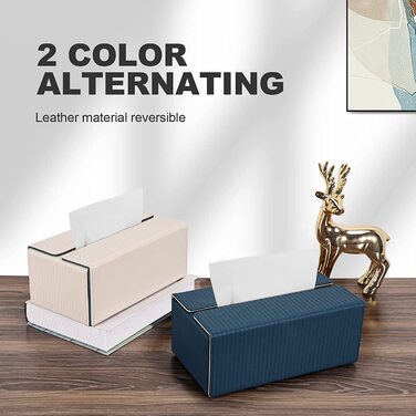 Коробка для косметичних серветок KINGFOM, коробка для серветок зі штучної шкіри / коробка для серветок для офісу, їдальні, ванної кімнати-синій / абрикосовий , - чорний / білий, (смужка синя/Абрикосова, прямокутна)
