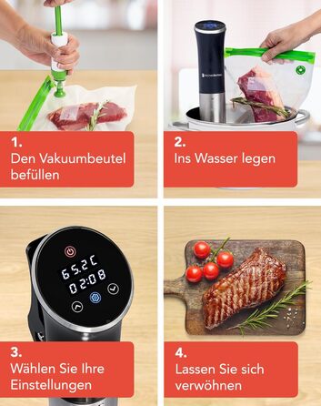 Су-від прилад KitchenBrothers - Су-від стік - Су-від набір - для приготування їжі за технологією су-від - 1200W, чорний, з аксесуарами