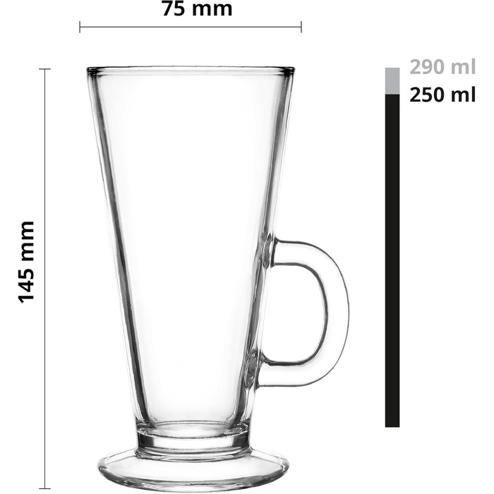 Набір склянок для кави Glasmark KROSNO 1992 з ручкою та ложками, 6 шт. 250 мл, можна мити в посудомийній машині