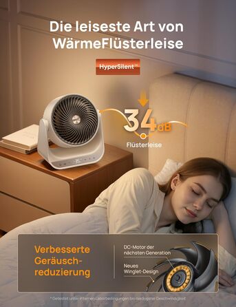 Електричний обігрівач Dreo 714S: 2000W, з пульт та термостат, 7 режимів, захист від перегріву та перекидання, білий, для дому