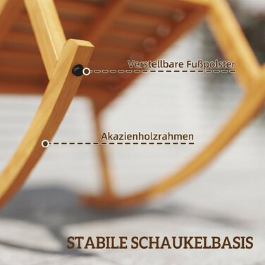 Гойдалка з акації з високою спинкою та подушкою, витримує до 160 кг, 60 x 89 x 107 см, бежева