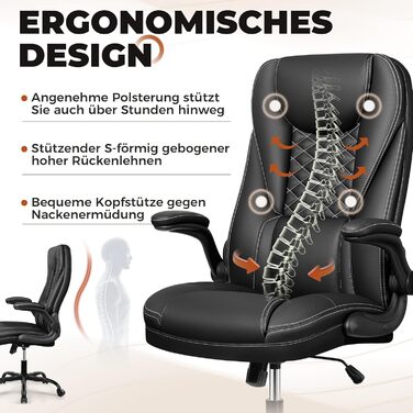 Ергономічне офісне крісло DoChair 135 з функцією гойдалки, регульоване по висоті, з підголівником і підлокітниками, чорний