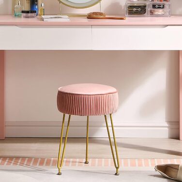 Крісло-пуф IBUYKE з оксамиту, рожеве, 30x30x46 см, з металевими ніжками