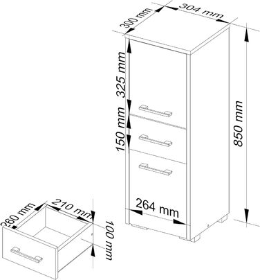 Тумба для ванної кімнати ADGO FIN Bollard 30x30x85 см, 2 двері, 1 ящик, білий