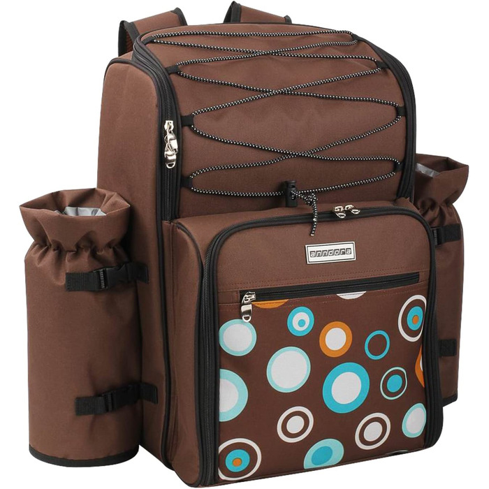 Рюкзак для пікніка Andora на 4 особи з інтегрованою сумкою-холодильником, зелений, з аксесуарами (колір: коричневий)