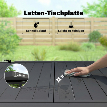 Розсувний садовий стіл 80/160 x 80 см, алюмінієвий обідній стіл на 4-6 осіб, прямокутний зі спинчастим верхом