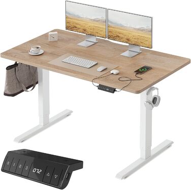 FEZIBO Стол для роботи з регулюванням висоти 140x70 см з USB-A та USB-C, електричний, для дому/офісу, економія місця, дуб