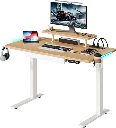 Настільний стіл YITAHOME з регулюванням висоти електричний з розеткою, ергономічний стіл сидячи та стоячи зі стільницею з чотирьох частин, комп'ютерний стіл з функцією пам'яті (дуб, 120x60 см)