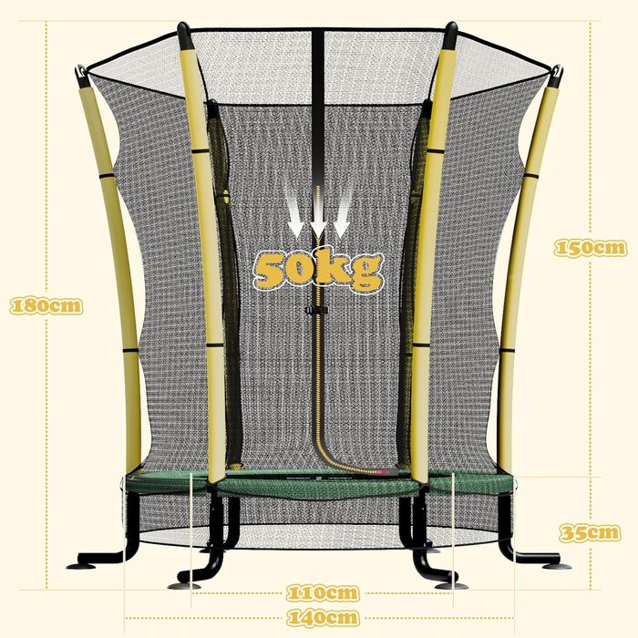 Батут дитячий JUMMICO з захисною сіткою Ø145 см, до 50 кг, для дітей від 3 років, жовтий