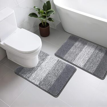 Набір килимків для ванної кімнати 3 шт. М'який високий ворс: душовий килимок, килимок для ванни, килимок для туалету. Машинне прання, нековзкі. (Темно-сірий, 50 x 80 + 50 x 60 см)