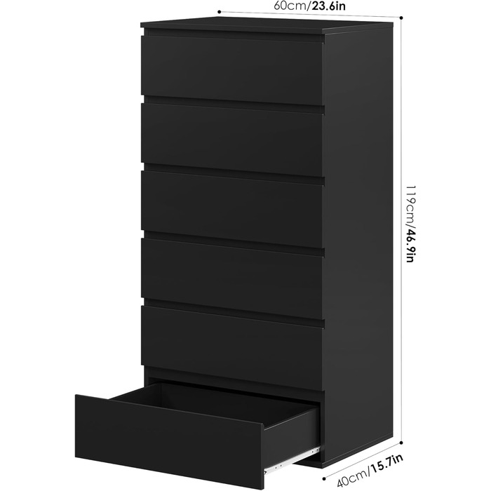 Комод 119см, 6 висувних ящиків, Сервант для спальні/передпокою/вітальні, Чорний