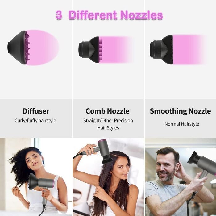 Професійний іонізуючий фен для волосся Faszin з AC-мотором, 2 швидкостями та 3 режимами температури, сірий (дифузор та 2 концентратора в комплекті)