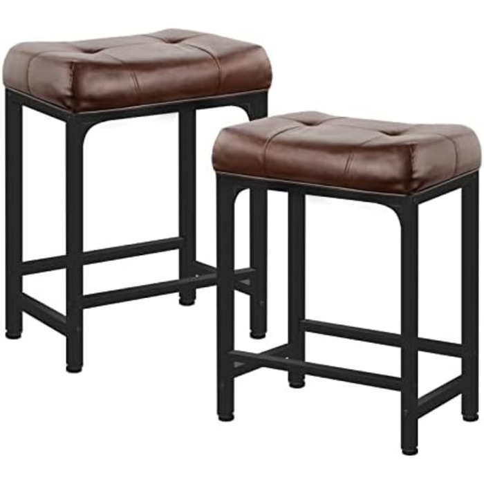 Барні стільці Aheaplus 2 шт. 61 см (24 дюйми) з підніжкою, PU шкіра, металевий каркас, для кухні, бару, острова, коричневі