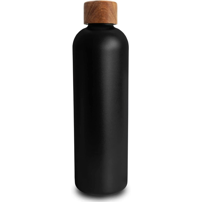 Термос для пиття з нержавіючої сталі T&N, 1 л з кришкою з дерева акації, ізольована пляшка для води, герметична для карбонізації, ізольована пляшка об'ємом 1000 мл- (антрацит, 1 літр)