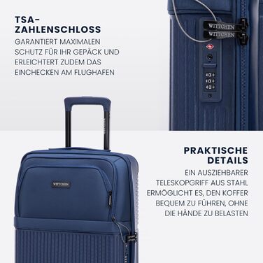 Набір валізWITTCHEN AXIS 3 шт. | Ручна та велика валіза | Гібрид ABS Nylon з TSA замком, телескопічною ручкою та 360° колесами | (Темно-синій, 55 x 37 x 21,5 см)