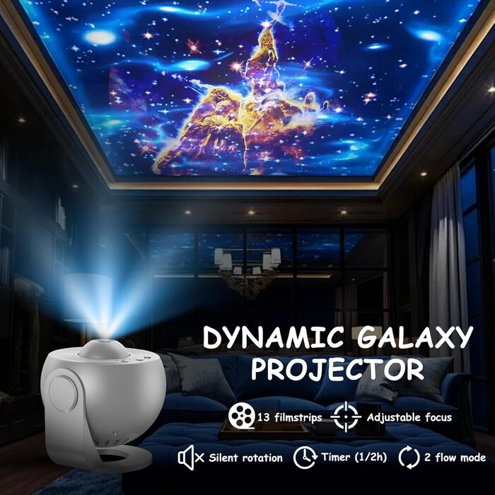 Проектор зоряного неба Planetarium Sternenprojektor: 13 в 1 LED проєктор галактики, 12 слайдів, нічник для дітей, сірий