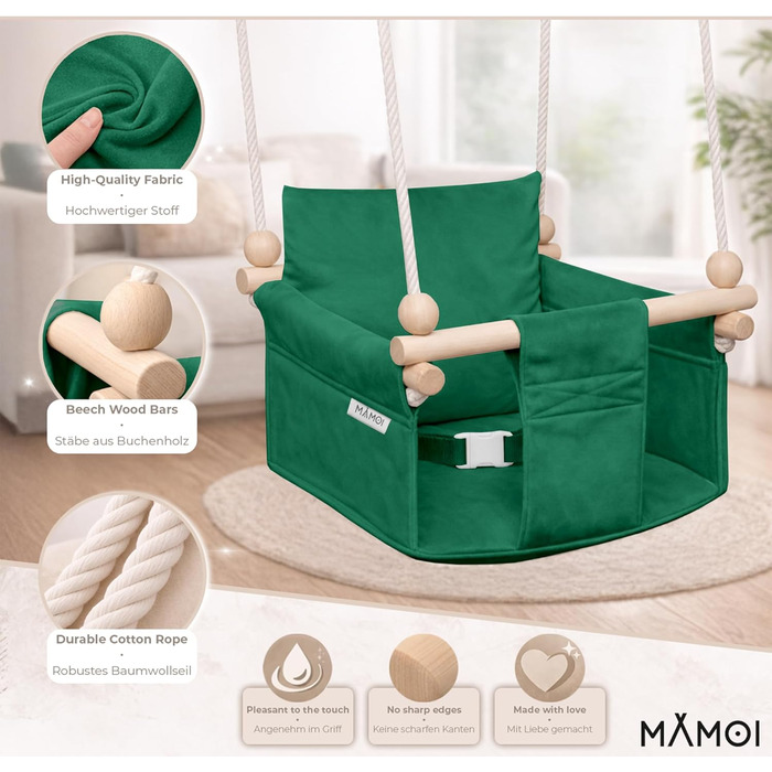 Дитяча гойдалка-крісло MAMOI® для дверей, дерев'яна гойдалка для малюків (Зелений)
