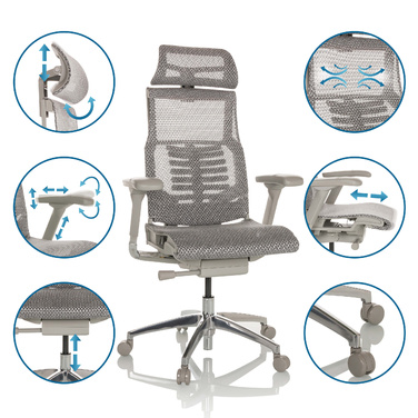 Офісний крісло / Крісло для керівника POFIT G GEN2 з сітчастою спинкою, світло-сірого кольору, hjh OFFICE