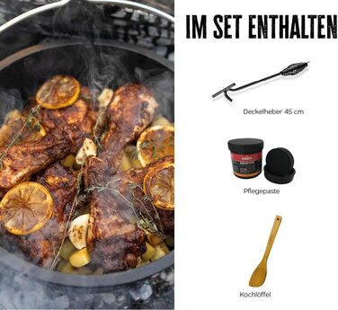 Набір голландської печі Grillfürst Dutch Oven BBQ Edition DO 9: чавунний котел 8,5 л з підставкою, кришкою та аксесуарами