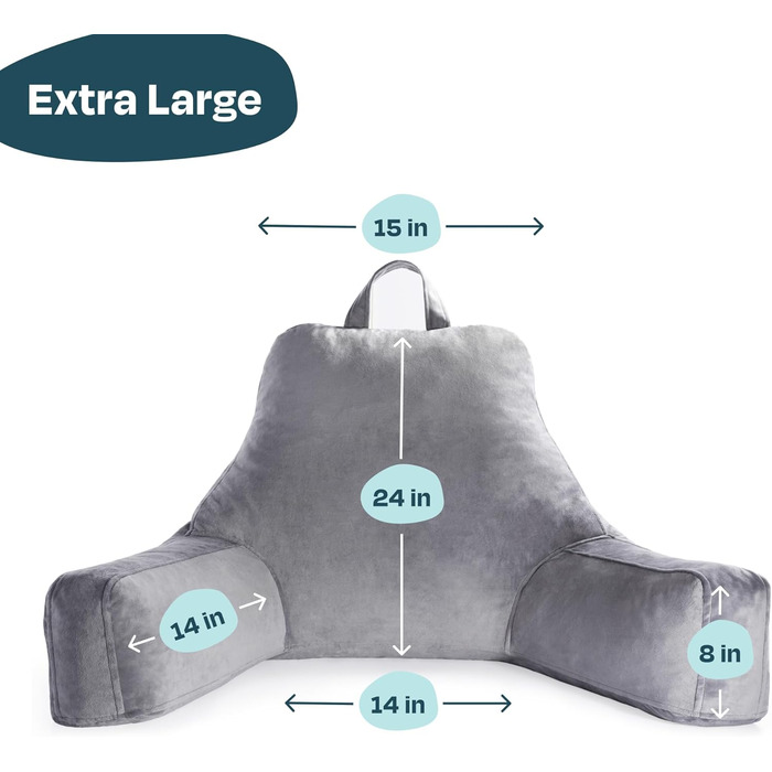 Підлогове крісло-подушка Linenspa з піною з пам'яті, спинка для читання, ігор, перегляду телевізора – крісло-подушка для ліжка з підлокітниками, ідеально для гуртожитків (X-Large, Сірий)