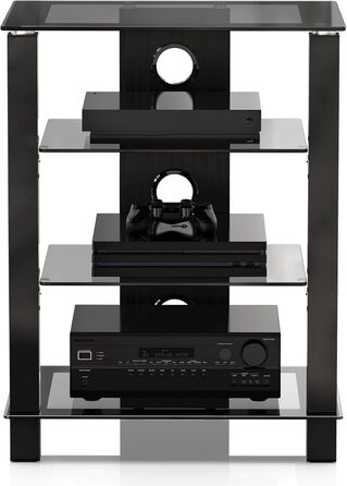 Стельова полиця FITUEYES для телевізора та аудіоапаратури з регульованою висотою, скло та алюміній