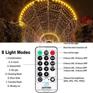 EASTERNSTAR Гірлянда світлодіодна мідний дріт 20м, 200 LED, EU штекер, 8 режимів, вологостійка, для декору інтер'єру, екстер'єру, саду, вечірки, Різдва, тепле біле світло
