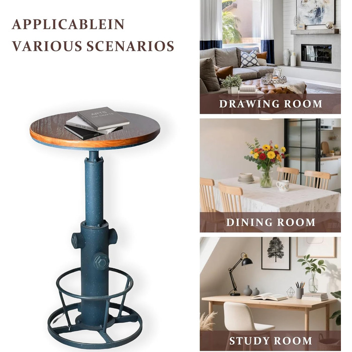 Столик барний вінтажний в індустріальному стилі, дизайн як пожежний гідрант, блакитний, регульована висота 98-112,8 см