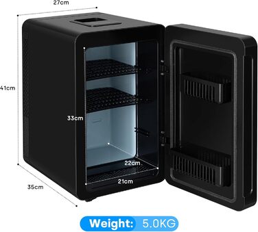 Міні холодильник Enventor 10 л, 220В/12В, з LCD-дисплеєм, охолодження й підігрів, для авто, подорожей, косметики, напоїв та продуктів (білий, 15 л, чорний)