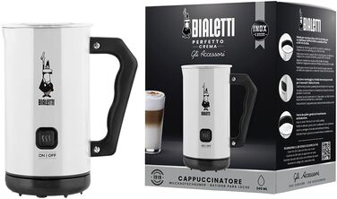 Піноутворювач молока Bialetti Elettrico, піноутворювач молока для капучино, ємність 150 мл капучино або 300 мл гарячого молока, біле біле одинарне