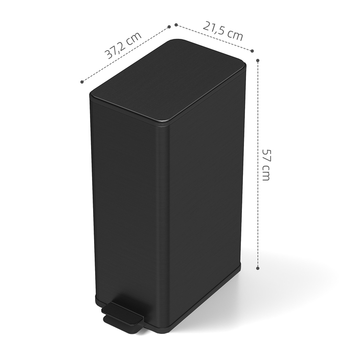 Сміттєвий бак 20л, з плавним закриттям кришки, відділенням для дезодоранту, захистом від відбитків пальців, нержавіюча сталь, чорний