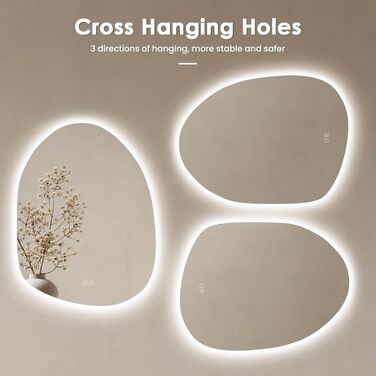 Дзеркало для ванної кімнати Dripex LED з підсвічуванням, сенсорне керування, регулювання яскравості, 3 кольори світла, без запотівання, 85x52 см