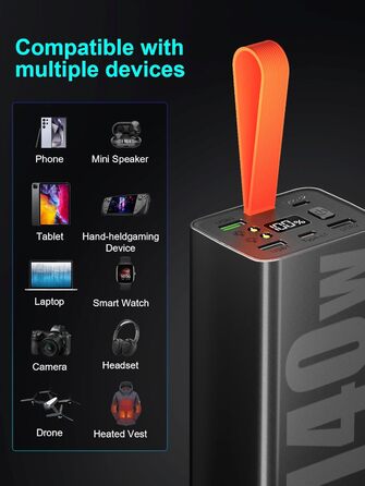 Портативний зарядний акумулятор 140W 70000mAh з USB-C PD 3.0 для ноутбуків, iPhone, Galaxy, MacBook, Dell та інших пристроїв (чорний)