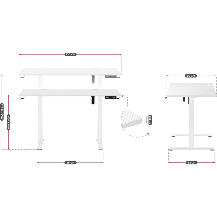 Стіл Електричний комп'ютерний стіл Офісний стіл Стіл Барний стіл 120 х 60 см Регулюється по висоті Плавно регульована 3-х плата пам'яті для керування пам'яттю Металева конструкція Білий, 8.2