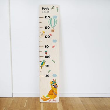 Вимірювальна палиця Holzura дитяча дерев'яна, вимірювальна палиця з іменем для дитячої кімнати, подарунок на день народження для хлопчика та дівчинки, дитяча вимірювальна палиця для вимірювання зросту (папуга, натуральне дерево)