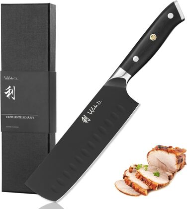 Набір кухонних ножів Wakoli Titanium Noir (5 предметів) з бруском - професійний набір ножів з титанового покриття, нержавіюча сталь, чорний, магнітний брусок, Nakiri